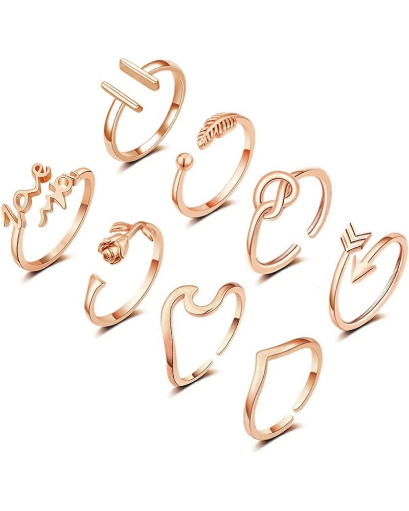 8pcs Adjustable Rings for Women Chevron Arrow Wave Ring Simple Open Rings Set Stackable Thumb Ring Jewelry Rose Gold $8.69 Rings