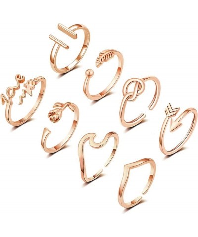 8pcs Adjustable Rings for Women Chevron Arrow Wave Ring Simple Open Rings Set Stackable Thumb Ring Jewelry Rose Gold $8.69 Rings