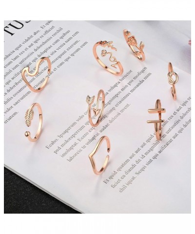 8pcs Adjustable Rings for Women Chevron Arrow Wave Ring Simple Open Rings Set Stackable Thumb Ring Jewelry Rose Gold $8.69 Rings