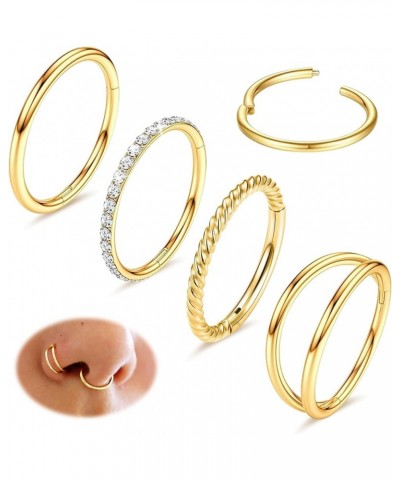 4pcs Nose Rings Hoops - 316L Surgical Steel Hypoallergenic Hoop Nose Rings for Women, 16G/18G/20G Hinged Clicker Septum Rings...