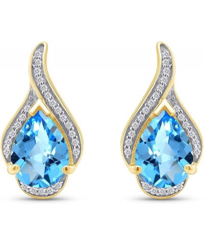 Pear Shape Simulated Birthstone Stud Earrings In 14k Yellow Gold Over 925 Sterling Silver Topaz $29.48 Earrings