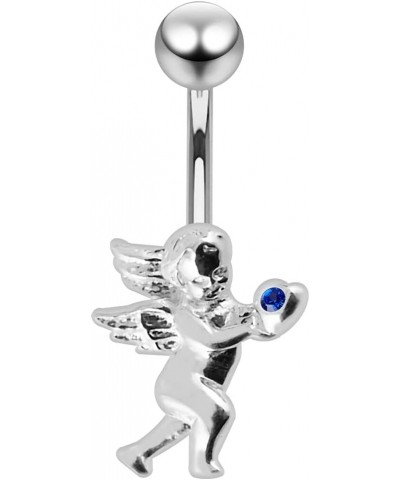 Fancy Cupid Angel 925 Sterling Silver with Stainless Steel Belly Button Navel Rings Dark Blue $8.40 Body Jewelry