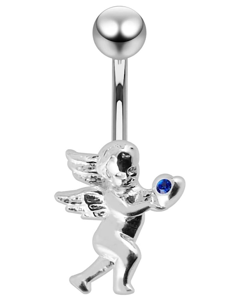 Fancy Cupid Angel 925 Sterling Silver with Stainless Steel Belly Button Navel Rings Dark Blue $8.40 Body Jewelry