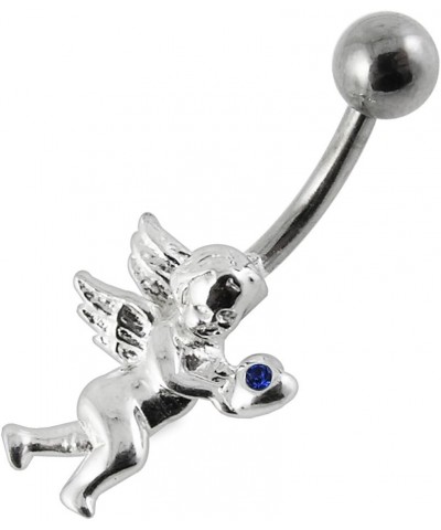 Fancy Cupid Angel 925 Sterling Silver with Stainless Steel Belly Button Navel Rings Dark Blue $8.40 Body Jewelry