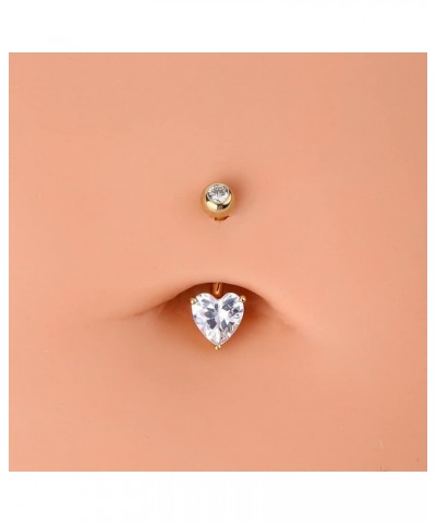 Belly Navel Rings 14K Solid White Gold Belly Button Rings heart Solitaire Cubic Zirconia Belly Button Rings Navel Rings Body ...