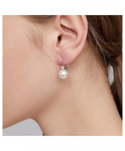 Pearl Diamond Earrings for Women Dangle Drop Earrings 925 Sterling Silver Pearl Lever Back Drop Earrings Pearl Silver Hook Ea...