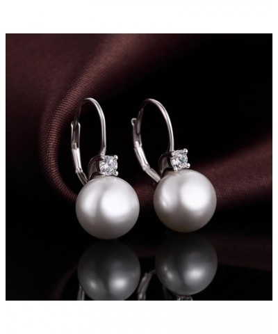 Pearl Diamond Earrings for Women Dangle Drop Earrings 925 Sterling Silver Pearl Lever Back Drop Earrings Pearl Silver Hook Ea...