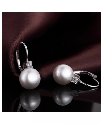 Pearl Diamond Earrings for Women Dangle Drop Earrings 925 Sterling Silver Pearl Lever Back Drop Earrings Pearl Silver Hook Ea...