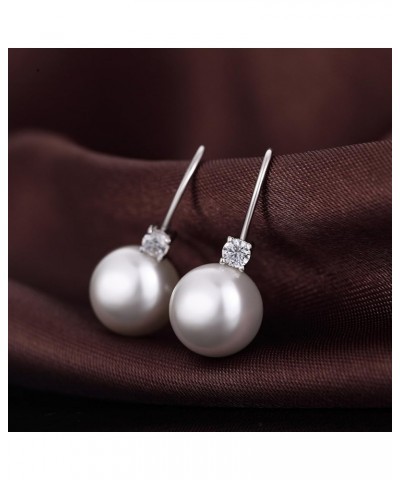 Pearl Diamond Earrings for Women Dangle Drop Earrings 925 Sterling Silver Pearl Lever Back Drop Earrings Pearl Silver Hook Ea...