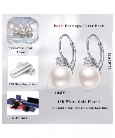 Pearl Diamond Earrings for Women Dangle Drop Earrings 925 Sterling Silver Pearl Lever Back Drop Earrings Pearl Silver Hook Ea...