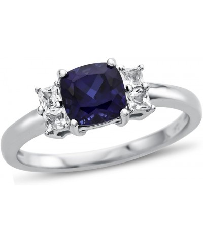 Solid 10k White, Yellow Gold or 6x6mm Cushion-Cut Center Stone with Side White Topaz Ri Created Sapphire (Sterling Silver) $1...