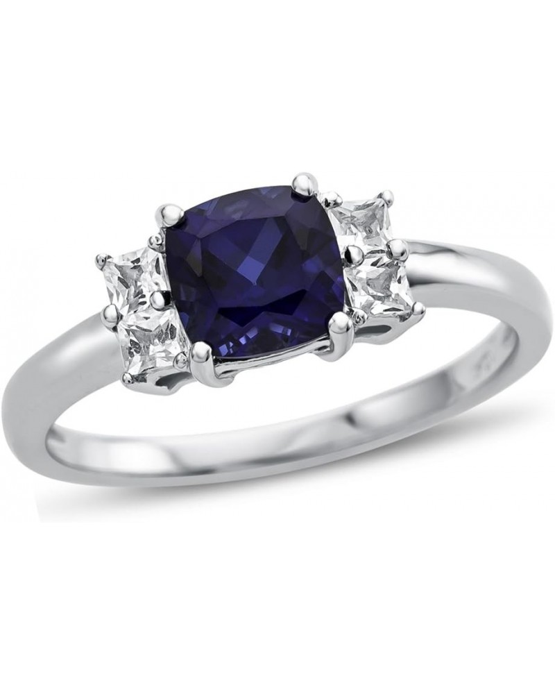 Solid 10k White, Yellow Gold or 6x6mm Cushion-Cut Center Stone with Side White Topaz Ri Created Sapphire (Sterling Silver) $1...