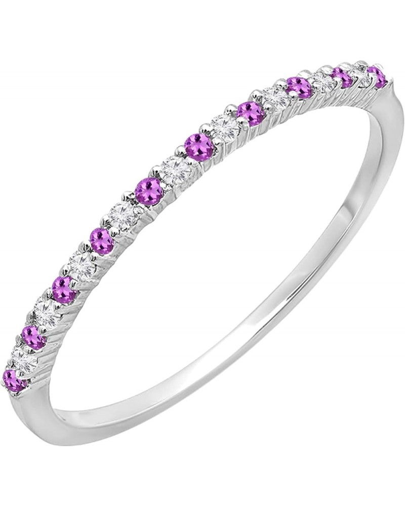 Round Amethyst & White Diamond Ladies Stackable Thin Matching Wedding Band | Available in 10K/14K/18K Gold Ring Size 9 in 10K...