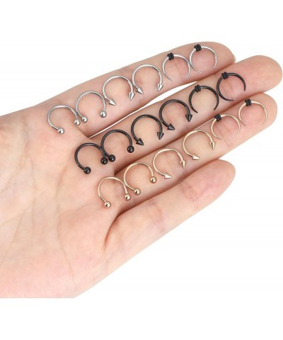 14g 16g Stainless Steel Crescent Pincher Septum Rings C Shape Buffalo Horseshoes Taper Set, 9 Pairs black rosegold silver 16G...