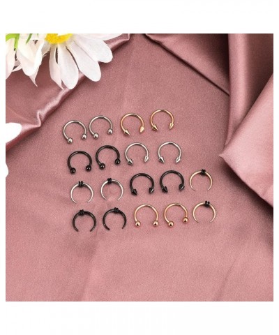 14g 16g Stainless Steel Crescent Pincher Septum Rings C Shape Buffalo Horseshoes Taper Set, 9 Pairs black rosegold silver 16G...