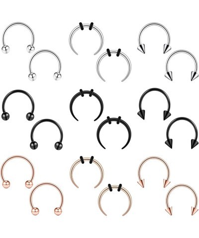 14g 16g Stainless Steel Crescent Pincher Septum Rings C Shape Buffalo Horseshoes Taper Set, 9 Pairs black rosegold silver 16G...