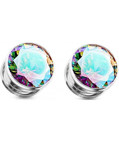 Ear gauges Surgical Steel Screw Fit cubic zirconia Tunnel Plugs 22MM-7/8 INCH SILVER RAINBOW GEM $9.87 Body Jewelry