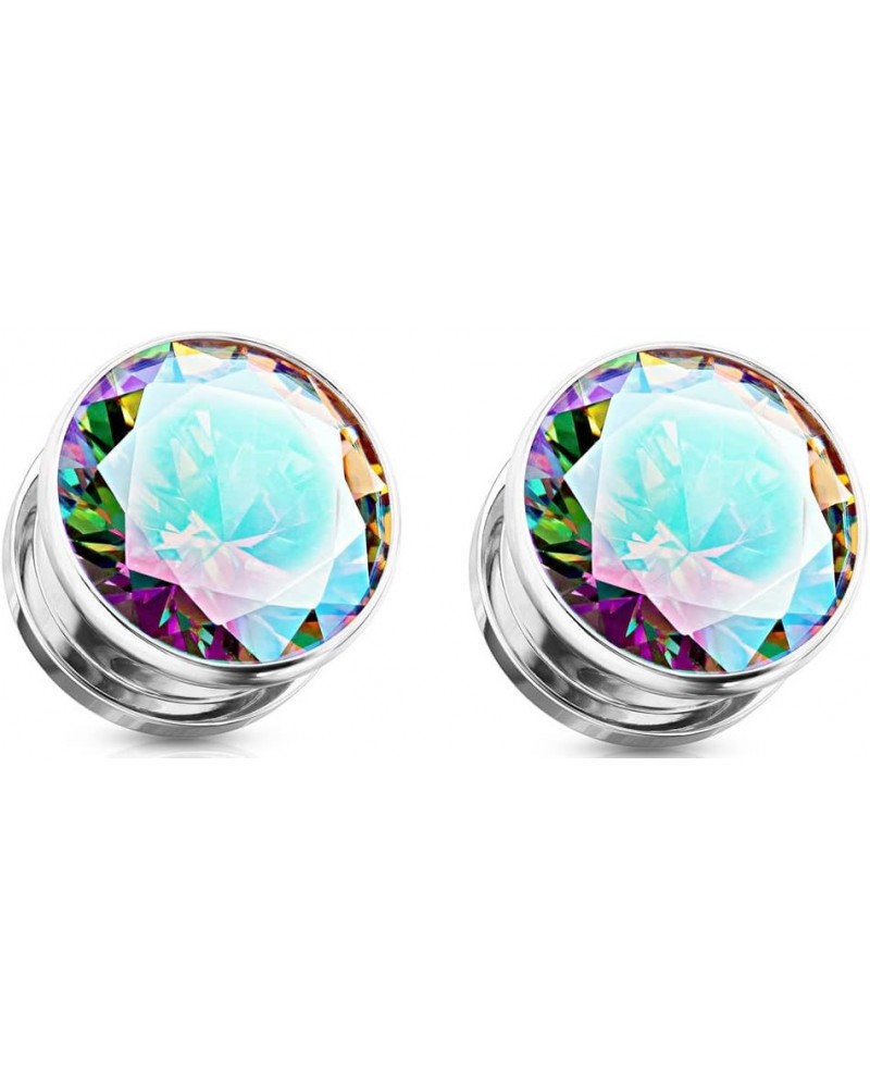 Ear gauges Surgical Steel Screw Fit cubic zirconia Tunnel Plugs 22MM-7/8 INCH SILVER RAINBOW GEM $9.87 Body Jewelry