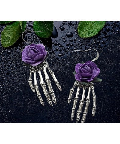 Skull Head Hand Earring for Men Women, Vintage Silver Cool Gothic Studs Death Skull Drop Dangle Stud Heart Earrings Birthday ...