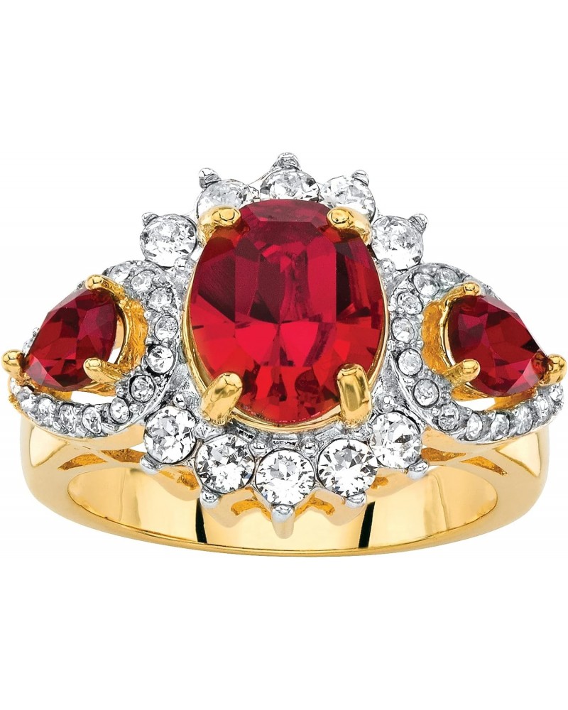 PalmBeach Yellow Gold-plated Oval Cut Red Crystal 3 Stone Ring Sizes 6-10 $21.10 Rings