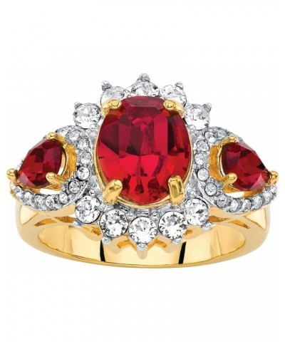 PalmBeach Yellow Gold-plated Oval Cut Red Crystal 3 Stone Ring Sizes 6-10 $21.10 Rings