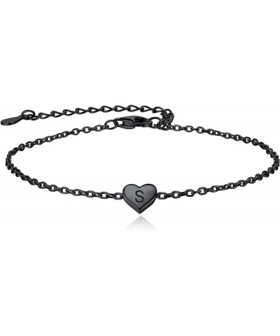 Women 26 Initial Anklet/Bracelet, Black in 925 Sterling Silver-Send Gift Box S bracelet $7.50 Anklets