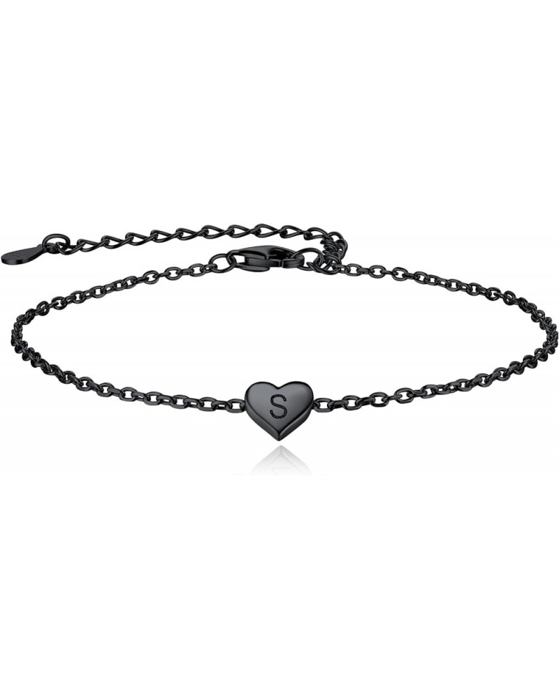 Women 26 Initial Anklet/Bracelet, Black in 925 Sterling Silver-Send Gift Box S bracelet $7.50 Anklets