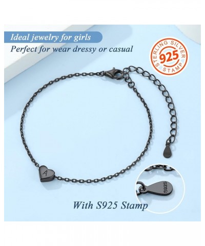 Women 26 Initial Anklet/Bracelet, Black in 925 Sterling Silver-Send Gift Box S bracelet $7.50 Anklets