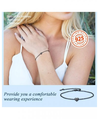 Women 26 Initial Anklet/Bracelet, Black in 925 Sterling Silver-Send Gift Box S bracelet $7.50 Anklets