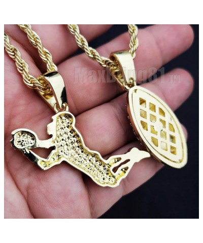 14K Gold Silver Plated Iced Simulated Diamond Football Player & Ball Pendant w/ 4mm 24" Rope Chain Hip Hop Style Fashion Neck...