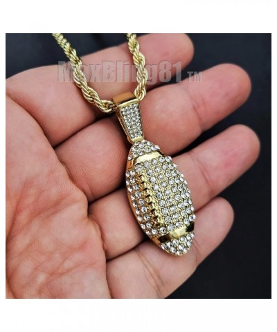 14K Gold Silver Plated Iced Simulated Diamond Football Player & Ball Pendant w/ 4mm 24" Rope Chain Hip Hop Style Fashion Neck...