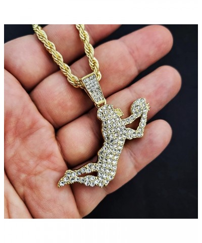 14K Gold Silver Plated Iced Simulated Diamond Football Player & Ball Pendant w/ 4mm 24" Rope Chain Hip Hop Style Fashion Neck...