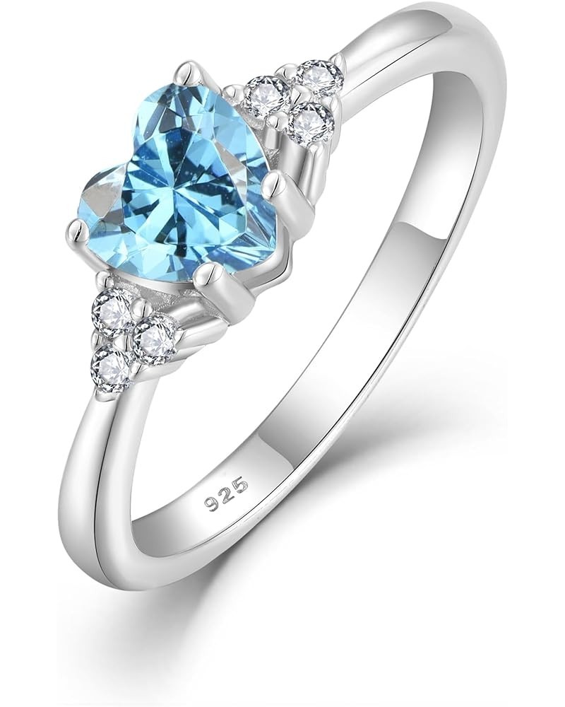 925 Sterling Silver Heart Engagement Ring for Women, Promise ring with Birthstone Jewelry Gift 6 Created Aquamarine $25.52 Rings