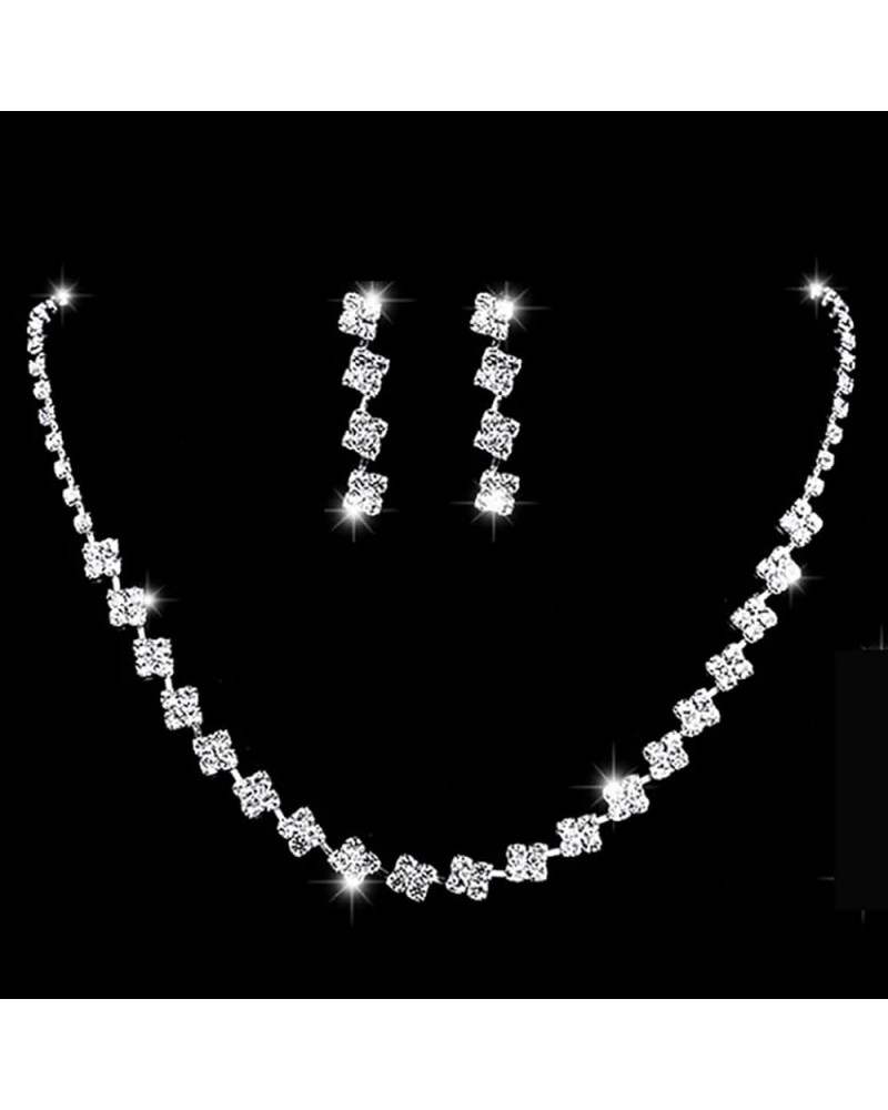 Rhinestone Necklace Earrings Jewelry Set Wedding Bridal Choker Necklaces Bridesmaid Crystal Jewelry for Women and Girls (Set ...