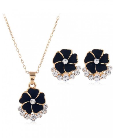 Camellia Pendant Necklace Earring Set for Women - 925 Exquisite Micro-Encrusted Crystal Necklace Earring, Ingenious Work Hand...