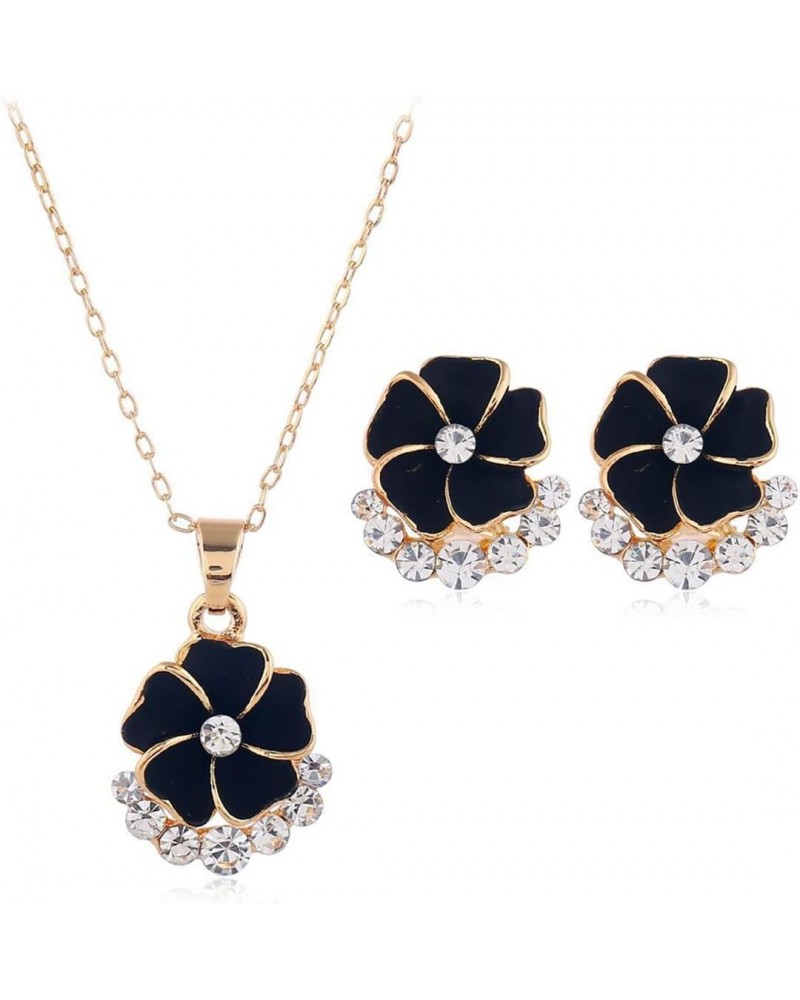 Camellia Pendant Necklace Earring Set for Women - 925 Exquisite Micro-Encrusted Crystal Necklace Earring, Ingenious Work Hand...