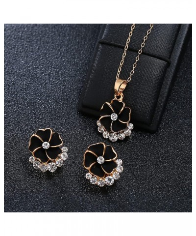 Camellia Pendant Necklace Earring Set for Women - 925 Exquisite Micro-Encrusted Crystal Necklace Earring, Ingenious Work Hand...