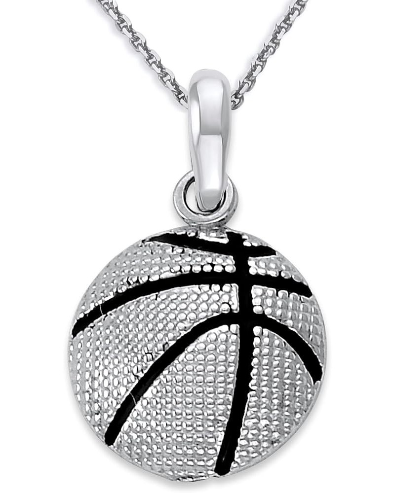 Basketball Pendant Necklace in Solid 14k Gold, Black Enamel, Made in America 18" Necklace White Gold $83.85 Necklaces