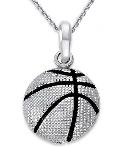 Basketball Pendant Necklace in Solid 14k Gold, Black Enamel, Made in America 18" Necklace White Gold $83.85 Necklaces