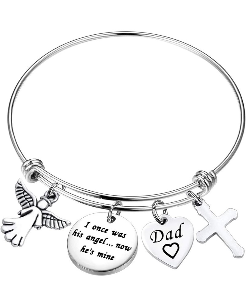 Memorial Bracelet I Once Was His/Her Angel Now He/She's Mine Dad/Mom Memorial Bangle Remembrance Jewelry Sympathy Gift For Lo...