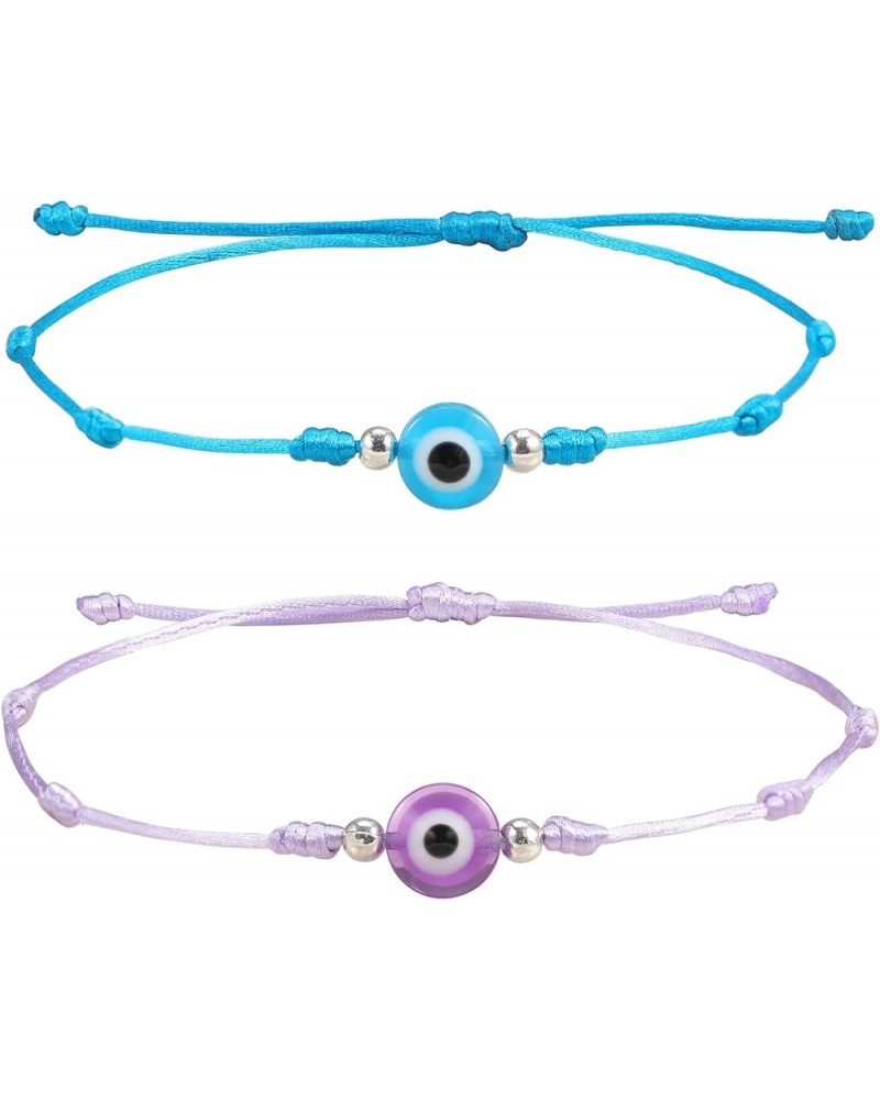 2Pcs Evil Eye Braided Bracelets for Couple, Handmade Friendship Bracelet Colorful Wax String Adjustable Waterproof Good Luck ...