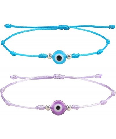 2Pcs Evil Eye Braided Bracelets for Couple, Handmade Friendship Bracelet Colorful Wax String Adjustable Waterproof Good Luck ...