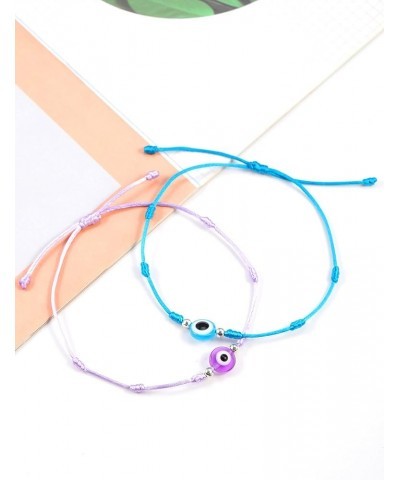 2Pcs Evil Eye Braided Bracelets for Couple, Handmade Friendship Bracelet Colorful Wax String Adjustable Waterproof Good Luck ...