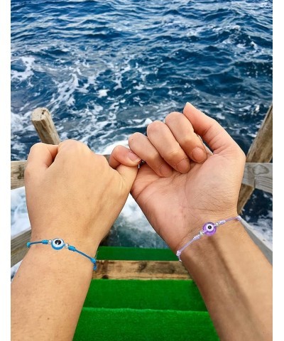 2Pcs Evil Eye Braided Bracelets for Couple, Handmade Friendship Bracelet Colorful Wax String Adjustable Waterproof Good Luck ...