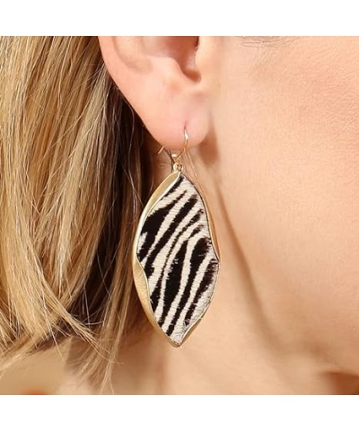 Bohemian Genuine Leather Geometric Earrings - Lightweight Animal Print Dangles Calf Hair Teardrop, Zebra Leaf, Leopard Hoop (...