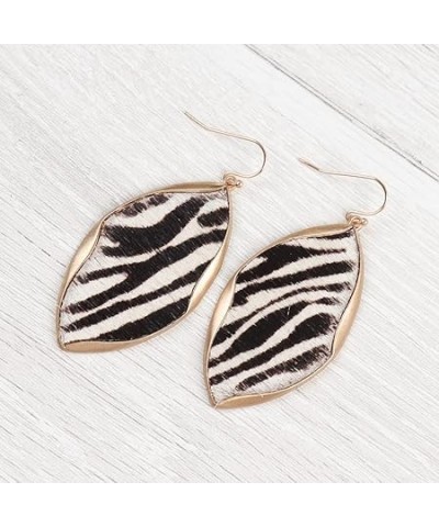 Bohemian Genuine Leather Geometric Earrings - Lightweight Animal Print Dangles Calf Hair Teardrop, Zebra Leaf, Leopard Hoop (...