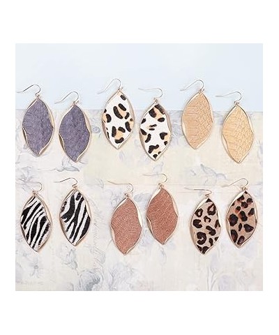 Bohemian Genuine Leather Geometric Earrings - Lightweight Animal Print Dangles Calf Hair Teardrop, Zebra Leaf, Leopard Hoop (...