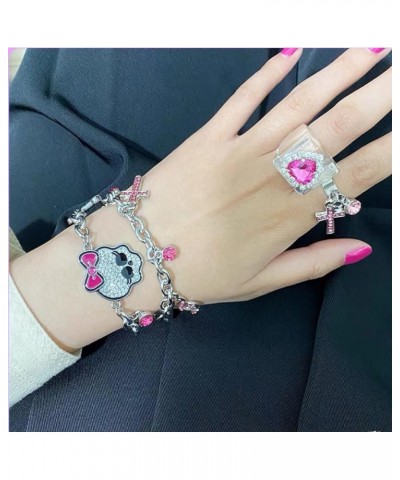 Skull Bracelet for Women Teen Pink Rhinestone Cross Bracelet Gothic Jewelry y2k bracelet y2k Accessories A-Skull titanium-and...