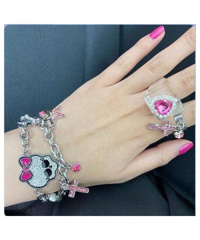 Skull Bracelet for Women Teen Pink Rhinestone Cross Bracelet Gothic Jewelry y2k bracelet y2k Accessories A-Skull titanium-and...