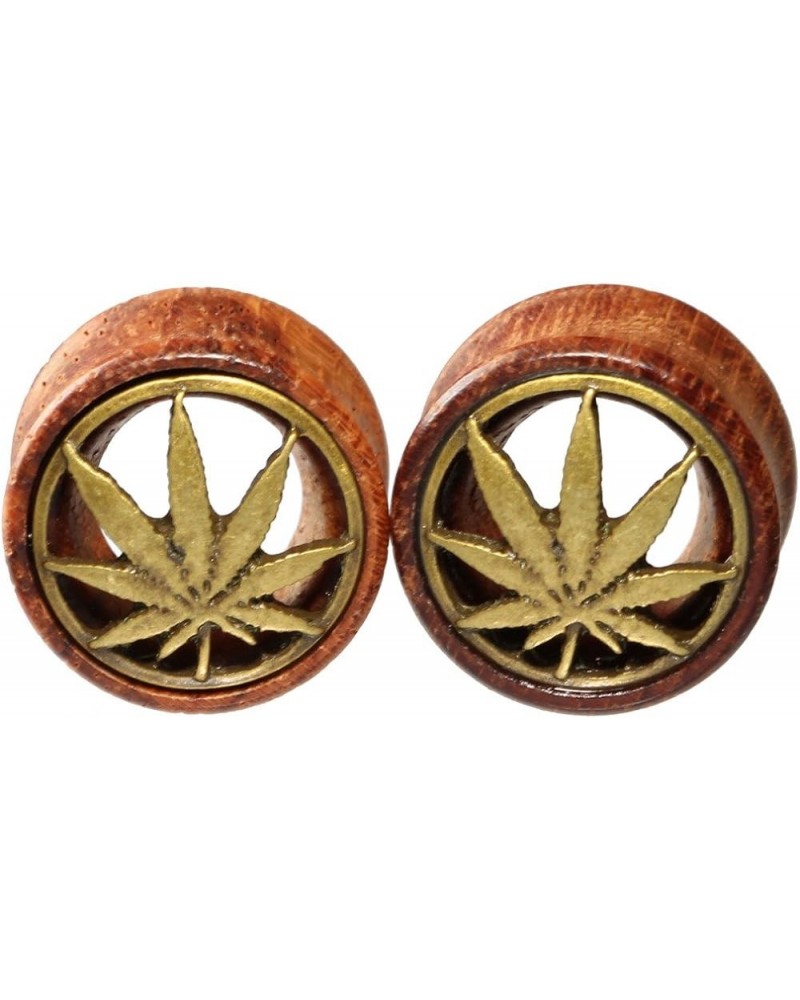 Brass Pot Leaf Marijuana Organic Wood Flesh Tunnels Double Flared Ear Stretcher Saddle Plug 8mm - 20mm 18mm(11/16") $9.10 Bod...